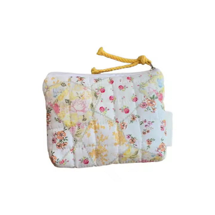 Bolsa de maquillaje acolchada de algodón monedero lindo patrón de flores bolsa de almacenamiento portátil Cambio de bolsillo para mujeres niñas arco iris - 1