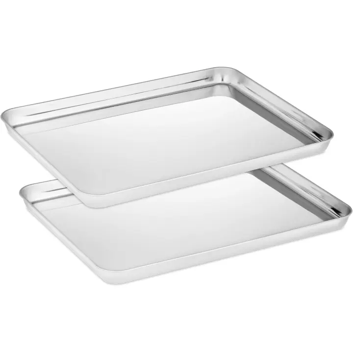 Juego de bandejas para hornear de acero inoxidable, 2 bandejas rectangulares para horno, no tóxicas, aptas para lavavajillas, saludables, fáciles de limpiar para hornear y servir - 1