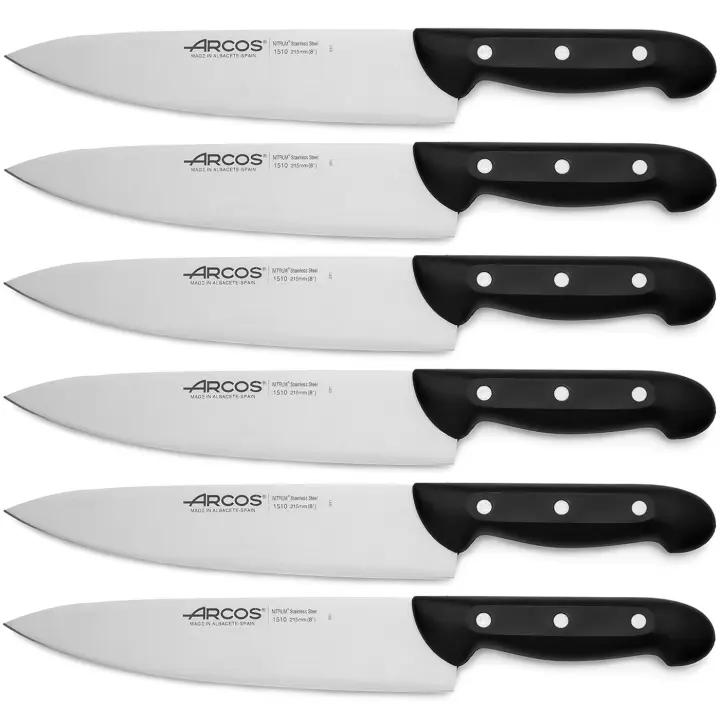 ARCOS Maitre - Cuchillo Cocinero (215 mm) - Hoja de Acero Inoxidable Nitrum® - Mango Negro de Polipropileno (PP) - 151000 - PACK 6 - 1