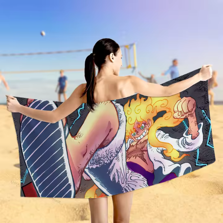 Toalla De Playa Microfibra De Anime One Piece Luffy Gear 5 Para Niños Toalla De Baño Suave Y Rápida Secado Para Camping Y Piscina - 1