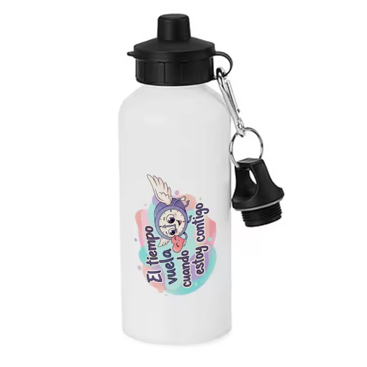 MERCHANDMANIA Bidón deportivo 600 ml acero inoxidable con chupón frase bonita contigo amor san valentin aniversario enamor san valentin aniversarioados novios botella escolar deporte bicicleta - 1