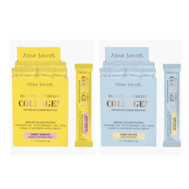 Colágeno sabor a elegir NEUTRO o MANGO y MARACUYÁ - Cabello más grueso, denso y fuerte - Uñas más fuertes - Piel más firme, elástica, tersa y luminosa, arrugas más difuminadas - Mejora de la celulitis y flacidez - Alma Secret - 1