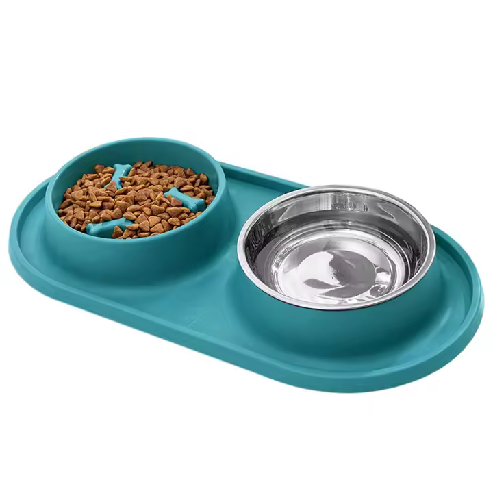 Cuenco de alimentación lenta para mascotas, cuenco de agua de acero para cachorro, antideslizante, color verde - 1