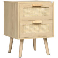 HOMCOM Mesita de Noche de Diseño Boho Mesilla de Noche con 2 Cajones y Patas de Madera para Salón Dormitorio 40x40x56 cm Natural - details 0