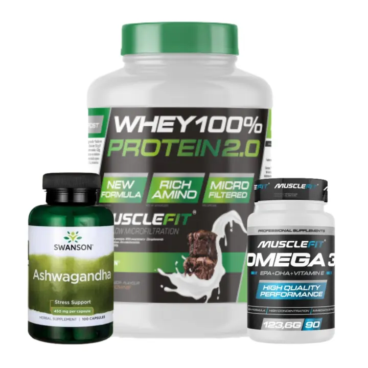 Pack Mente y cuerpo saludable│Ashwagandha 100caps + Whey Protein 2kg + Omega 3 90caps │ Musclefit + ALLNUTRITION - MUSCLECULT - 1