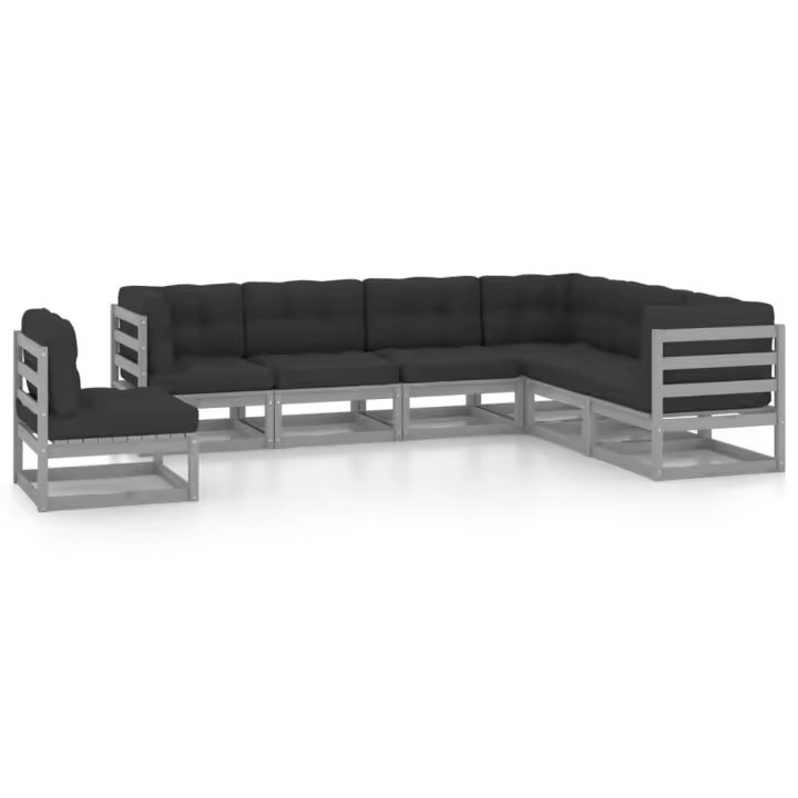vidaXL Set de muebles de jardín 7 pzas con cojines madera pino gris - 1