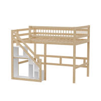 140*200, Escalera with mantimiento, Barandillas Altas, Cuna, Cama Juvenil, Somier de Madera Maciza, Colour Madera - details 3