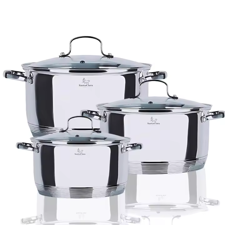 Set de Cacerola 20,24 y 28 cm de Acero Inoxidable Santa Clara con Tapa de Cristal - 1