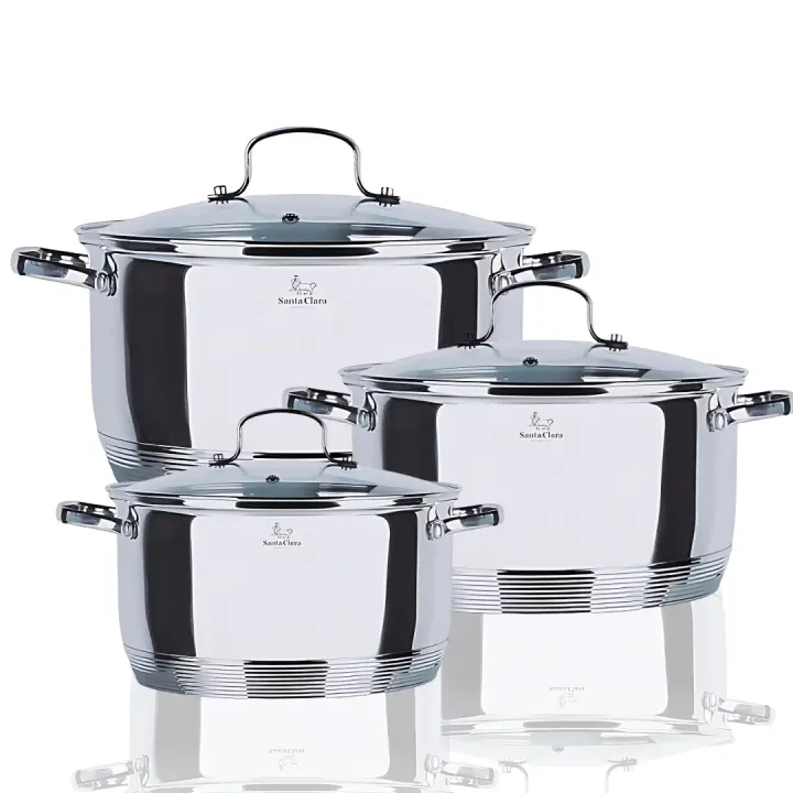 Set de Cacerola 20,24 y 28 cm de Acero Inoxidable Santa Clara con Tapa de Cristal - 1