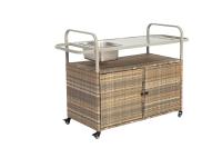 Mesa de bar para exterior, carro de Bar de mimbre con muebles, carro de servir para patio con tapa de Arce, con cubitera, patio junto a la piscina y trasero, color beige - details 1