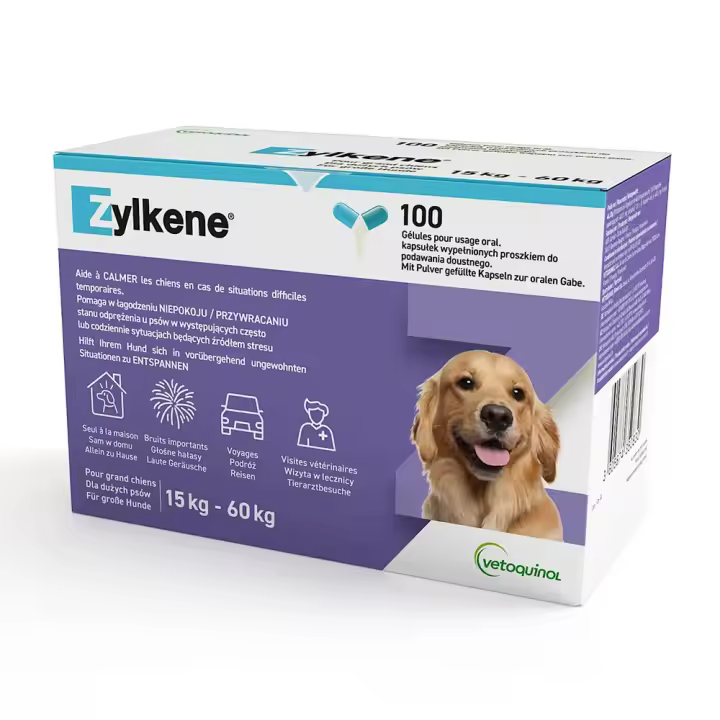Zylkene 450 mg 100 cápsulas tranquilizante natural para perros de tamaño grande Vetoquinol - 1