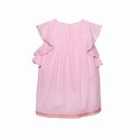 Vestido Niña Rosa 100% Algodón Petit Alo -Manga Corta  con Volante - Bordados Étnicos en oro y rosa- Vivo Dorado - details 1