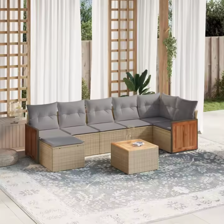 vidaXL Juego de sofás de jardín con cojines beige 8 pzas ratán PE - 1