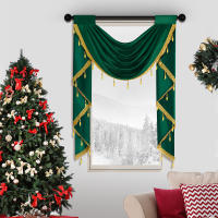 Valance Festivo De Navidad Rojo De Terciopelo Suave Con Caída Rod Pocket Para Decoración Del Hogar Y Cocina Uso Moderno Y Lujo - details 5