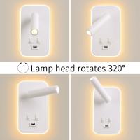 Lámpara De Pared LED Rotativa Con Interruptor Y Puerto USB Para Lectura En La Cama Luz De Pared Montada En La Pared Soporte De Aluminio Fuente De Luz LED Para Dormitorio Vestíbulo Estudio - details 4