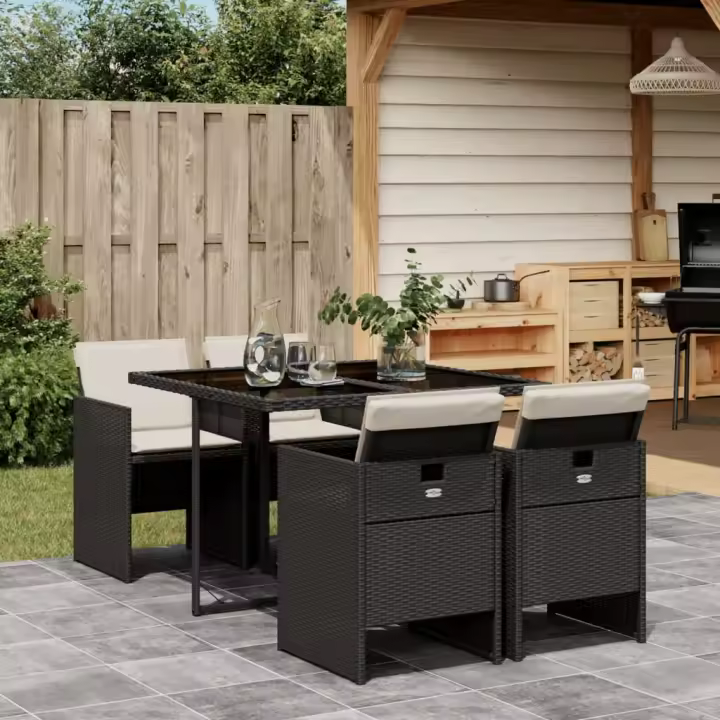 vidaXL Set de muebles jardín 5 pzas con cojines ratán sintético negro - 1