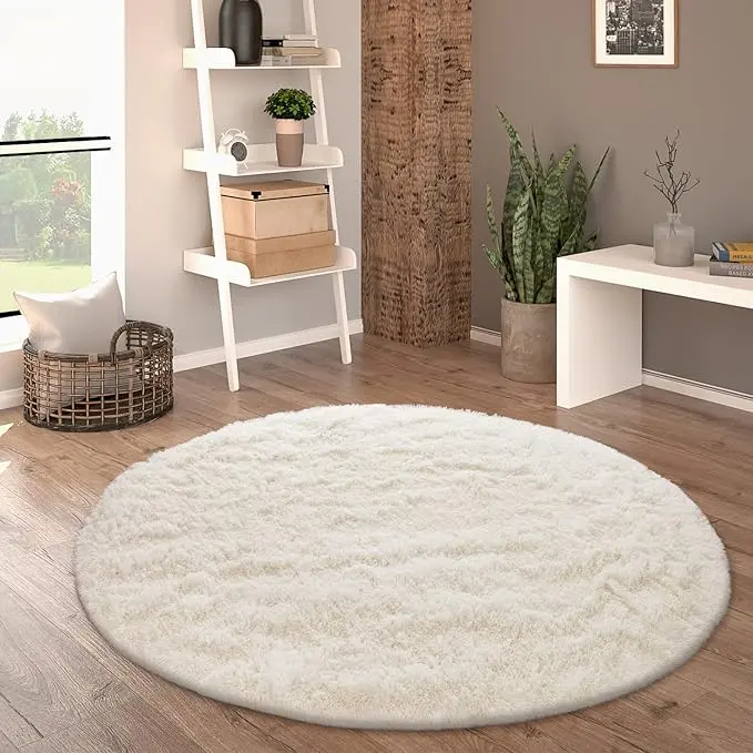 STARLEY-Alfombra Salón Pelo Largo Moderna Redonda Piel Sintética Mullida Monocolor, tamaño:Ø60cm-90CM- 120 cm Redon - 1