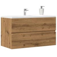 vidaXL Armario para lavabo madera contrachapada 90x38,5x45 cm en color Negro/Blanco brillante/Gris sonoma y más | almacenamiento funcional diseño moderno para baño dormitorio sala - details 5