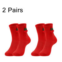 Pareja De Medias Navideñas Rojas De Plush Suave Y Amigable Con La Piel Transpirable Y Resistente Al Desgaste Para Mujer Medias Para Salto Y Piso - details 2