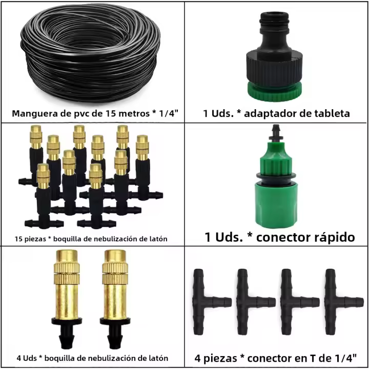 Sistema De Enfriamiento Por Neblinación Al Aire Libre 15M-30M Para Jardín Con Rojellón De Latón 1/4'' Y Tubo De 4/7mm Para Patio Estufa De Hiedra - 1