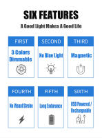 Lámpara De Mesa Magnética Colgante 48cm LED Con Luz De Lectura Y Espejo Luz Nocturna Dimmer USB Recargable Para Cabecera - details 1