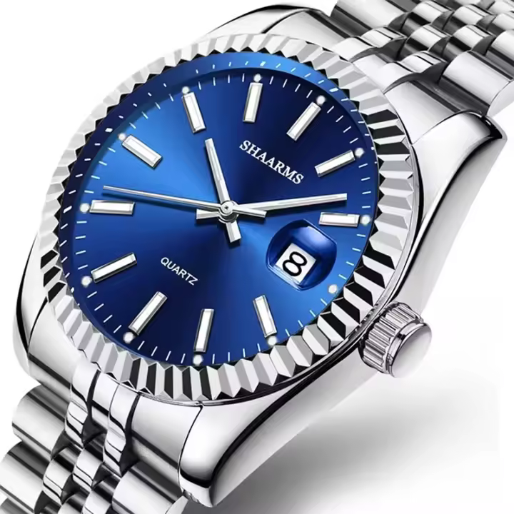 Reloj De Pulsera De Cuarzo Para Hombre Marca Top Lujo Azul Con Calendario Y Correa De Acero Inoxidable Reloj De Moda Y Negocios - 1