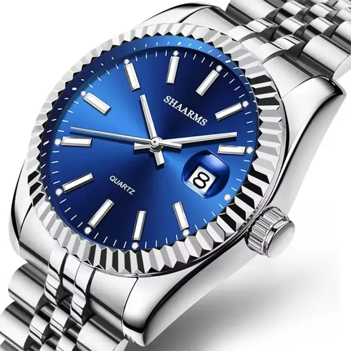 Reloj De Pulsera De Cuarzo Para Hombre Marca Top Lujo Azul Con Calendario Y Correa De Acero Inoxidable Reloj De Moda Y Negocios - 1