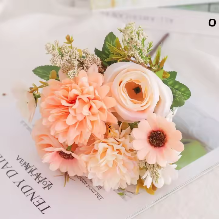 Rosa De Otoño Artificial Daisy Bouquet Para Boda Decoración De Jardín Navidad Vases Hogar Sala De Estar Mesa Plantas Falsas Regalo - 1