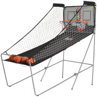 HOMCOM Juego de Canastas de Baloncesto Plegables y Portátiles con Contador Electrónico Doble y 4 Pelotas de Baloncesto con Soporte de Acero y Color Negro y Blanco 205x110x205cm (PxANxAL) - details 0