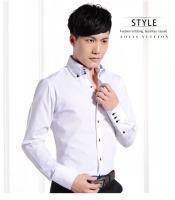 Camisa De Encaje Para Hombre Estilo Coreano Moda Formal Slim Fit Manga Larga Blanca Diseñadora Para Otoño Cuello Botón - details 2