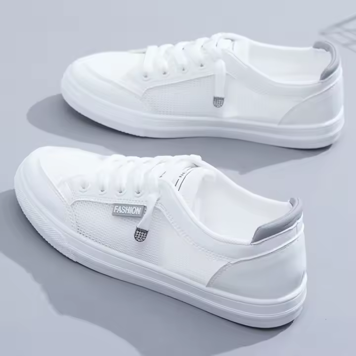 Zapatillas De Mujer Moda Nueva Verano Otoño Casual Blancas Transpirables Planas Color Sólido Mesh Zapatos Jóvenes Talla True - 1