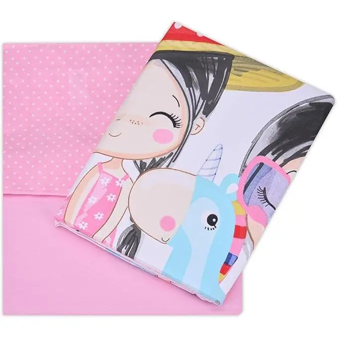 DECASATEXTIL Funda Nórdica Infantil Cama 90 - Cama 105-Juvenil – 3 Piezas – Funda Nordica- Bajera y Almohadón – Reversibles - Algodón/Poliéster- Suave Transpirable- Kayana Rosa - 1