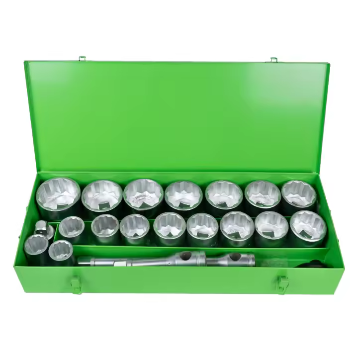 JBM 51855 ESTUCHE METÁLICO CON 22 PIEZAS DE AUTOCLÉ DE 1" EN 12 CANTOS CINCADO - 1