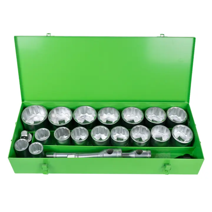 JBM 51855 ESTUCHE METÁLICO CON 22 PIEZAS DE AUTOCLÉ DE 1" EN 12 CANTOS CINCADO - 1