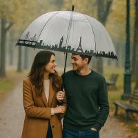 Paraguas Plegable Transparente, Apertura Automática, Forma de Cúpula, Ø85 cm, Plástico Impermeable y Estructura de Acero Color Negro, Resistente al Viento - details 1