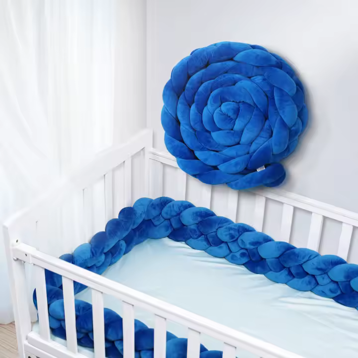 Parachoques largo anudado para cama de bebé de 3M, Protector Anticolisión de cuna tejida de cuatro capas para recién nacidos - 1