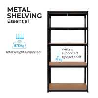 Ociodual Estantería Metálica Essential Negro, Ideal para Hogar, Garaje, Cocina, Oficina, Multiusos, Almacenamiento Divisible, Sin Tornillos, 875kg, 5 Baldas MDF, 180 x 90 x 40cm - details 7