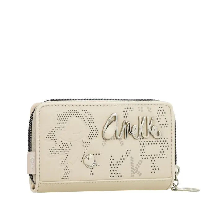 Billetero en color beige de tamaño mediano Original - Anekke Alma - Material rígido - Monedero con cierre de cremallera - Tarjetero con múltiples ranuras - Ref. 40749-909 - Mide 15 x 10 x 3 cm - 1