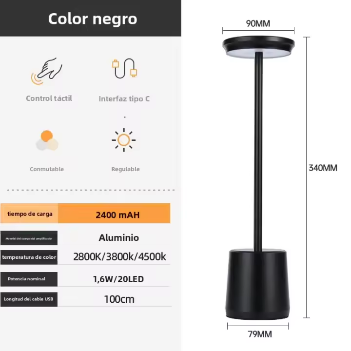 Lámpara De Mesa Recargable De Metal Táctil Con Luz Ambiente LED Creativa Para Lado De Cama 3 Colores Decoración Exterior Simple Y Nocturna - 1
