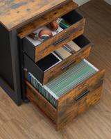 Archivador de 3 cajones, diseño rústico en marrón y negro, mueble multifuncional con ruedas, ideal para oficina y hogar - details 3