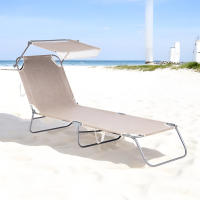 Tumbona de tela de textileno con Estructura de Aluminio y Asas de Transporte Ideal Para La Playa, El Jardín, El camping y la Pool color Beige - details 0