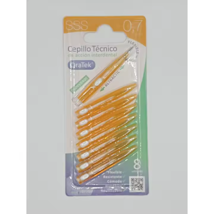 CEPILLO INTERDENTAL RETRACTIL, 0.7 mm, 8 unidades, Oratek - Para una higiene bucal precisa - BLISTER - 1