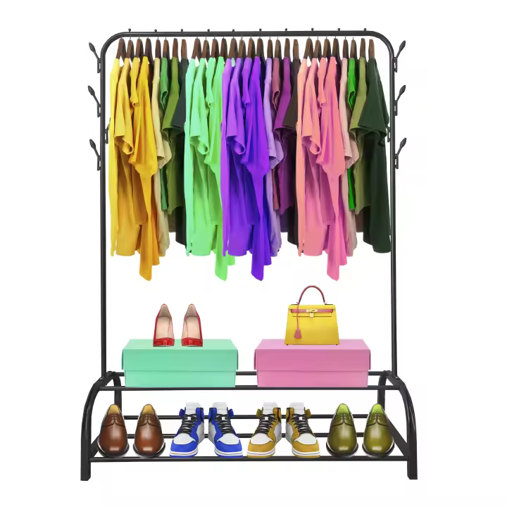 Nyana - Perchero Burro Premium Rack 2 Stand, 1 Barra de Colgar, 8 Ganchos Laterales, 2 Baldas Inferiores, Blanco - 158x110x39cm - 1