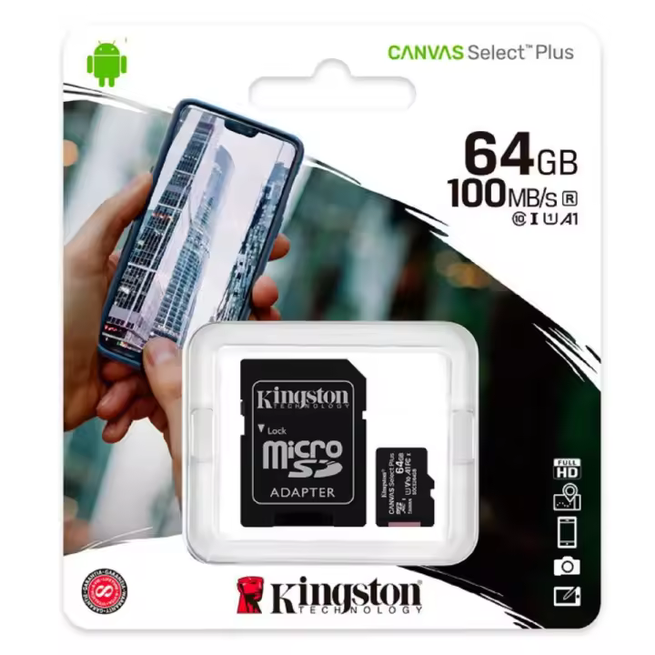 Kingston Tarjeta de Memoria Micro SD, Canvas Plus 32GB, 64GB, 128GB, 256GB o 512GB. Para teléfonos móviles, cámara fotográfica Nintendo Switch Clase 10 y velocidad de lectura de 100 MB/S. Tipo MicroSDHC y MicroSDXC - 1