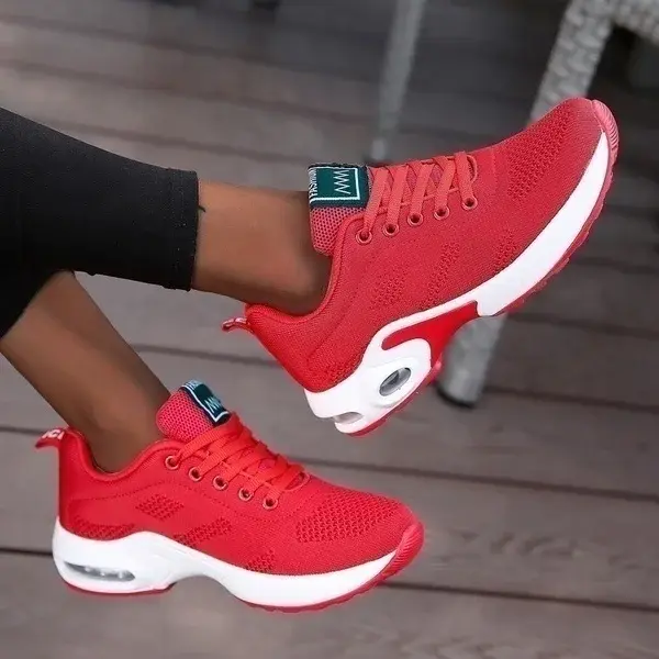 Zapatillas De Correr Para Mujer Transpirables De Malla Zapatos Deportivos Casuales Con Cordones Plataforma Aumenta Altura Para Caminar Al Aire Libre - 1