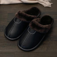 Zapatillas De Cuero Para Hombre Invierno Pantuflas De Terciopelo Grueso Y Impermeables Para Dormitorio Calzado Interior Cálido - details 4