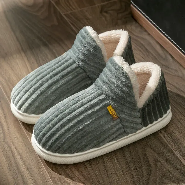 Zapatillas De Terciopelo Suave Para Parejas Estilo Invierno Antideslizantes Cálidas Sandalias Casuales Para Hombres Y Mujeres Zapatos De Algodón Para El Hogar - 1