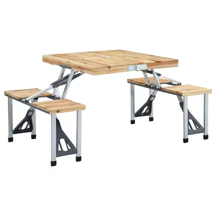 vidaXL Mesa de Camping Plegable con 4 Asientos Acero Aluminio Acampada Deporte Color Plateado,  Marrón, y mas - 1