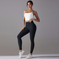 Conjunto De Yoga Deportivo Halter Sin Mangas Top Y Pantalones Para Gimnasio Fitness Entrenamiento Correr Ciclismo Color Sólido - details 5