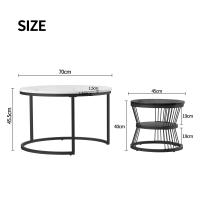 Set 2 Mesas Centro 70/45 cm Mármol Blanco Negro, Mesas Nido MDF Modernas - details 0